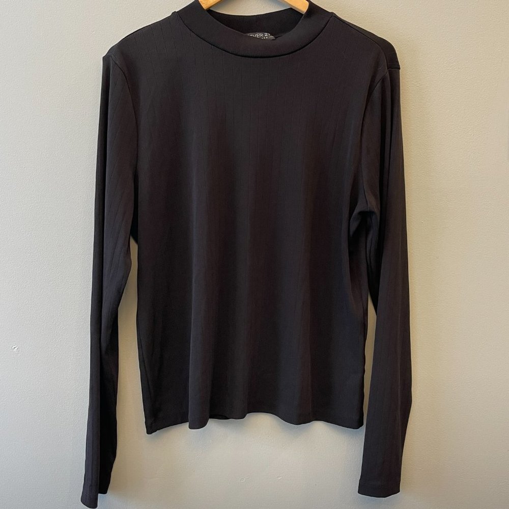 Forever 21 Plus Long Sleeve Ribbed Mock Neck Black Top 2x